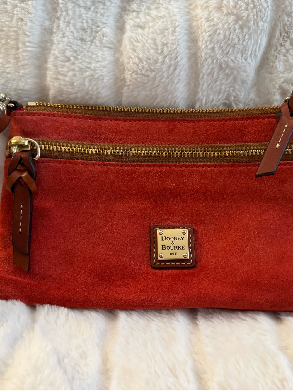 Original Dooney & Bourke Red Suede Zip Wristlet Bag, Like New!